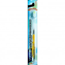 "EBISU" Зубная щетка (с прямым срезом ворса, зоной для очищения дальних зубов и прорезиненной ручкой. Мягкая),