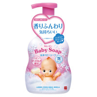 Детская пенка"2 в 1" для мытья волос и тела с первых дней жизни с ароматом детского мыла ("Без слёз") "Kewpie" (помпа 400 мл)