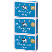 COW Молочное освежающее туалетное мыло с прохладным ароматом жасмина «Beauty Soap» синяя упаковка (кусок 130 г) × 3 шт