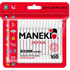 Maneki Палочки ватные гигиен. "Maneki" RED, с белым бумажным стиком, в zip-пакете, 100 шт./упак