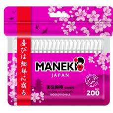Maneki Палочки ватные гигиен. "Maneki" SAKURA с белым бум.стиком в zip-пакете 200 шт/упак