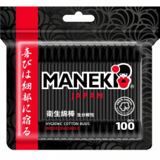 Maneki Палочки ватные гигиен. "Maneki" B&W, с черн. бум. стиком и черн. аппл., в zip-пакете, 100 шт.