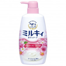 COW Milky Foam Floral Soap Увлажняющее мыло-пенка для тела, с маслом ши и скваланом, с ароматом пиона и розы, мягкая упаковка, 480мл