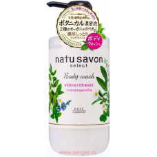 KOSE Softymo Natu Savon Body Wash Rich Moist Жидкое мыло для тела увлажняющее, с натуральными ингредиентами, с ароматом розы и магнолии, 500мл.