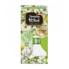 KOBAYASHI Sawaday Stick Parfum English Garden Натуральный аромадиффузор для дома, с ароматом трав и белых цветов, стеклянный флакон 70мл, 8 палочек.