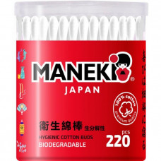 Maneki Палочки ватные гигиен."Maneki" RED с белым бум.стиком в пластиковом стакане 220 шт/уп