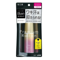 LION Премиальный дезодорант-антиперспирант роликовый ионный блокирующий потоотделение "BAN Premium Gold Label" (без запаха) 40 мл