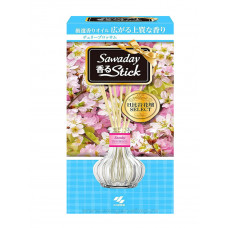 KOBAYASHI Sawaday Stick Parfum Cherry Blossom Натуральный аромадиффузор для дома, с ароматом цветущей сакуры, лимона и яблока, стеклянный флакон 70мл, 8 палочек.