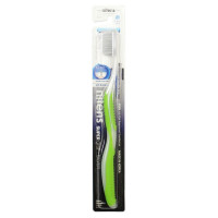 Fluorine Toothbrush Зубная щетка cо сверхтонкой двойной щетиной  (средней жесткости и мягкой) и прозрачной прямой ручкой, "Фтор"