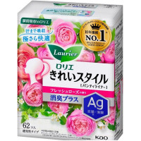 KAO "Laurier" Beautiful Style Deodorant Plus Ежедневные гигиенические прокладки с дезодорирующим эффектом и ионами серебра, с ароматом свежих роз, длина: 14см, в упаковке 62шт.