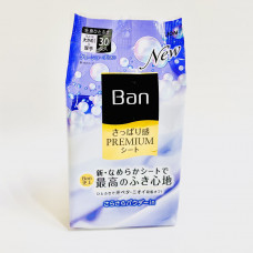  LION Дезодорант для всего тела в форме салфеток "Ban Premium Refresh Shower Sheets" (с пудрой и охлаждающим эффектом / аромат «Цветочное мыло») 30 шт. 