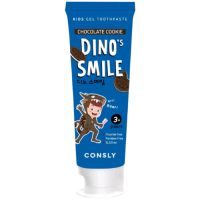 Детская гелевая зубная паста DINO's SMILE c ксилитом и вкусом шоколадного печенья, 60г, Consly