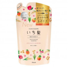KRACIE Ichikami Double Moisturizing Care Shampoo Шампунь для интенсивного увлажнения поврежденных волос, с ароматом абрикоса и цветущей горной вишни, сменная упаковка с крышкой 660мл.