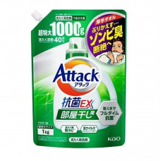 KAO Жидкое средство для стирки "Attack EX" (концентрат, для сушки белья в помещении) 1 кг, мягкая упаковка с крышкой