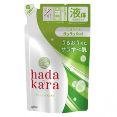 LION Увлажняющее жидкое мыло для тела  "Hadakara" с ароматом зелёных фруктов (для жирной кожи) 340 мл, мягкая упаковка
