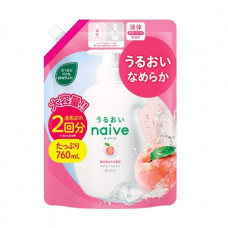 KRACIE Naive Body Soap Peach Жидкое мыло для тела с экстрактом листьев персикового дерева, с ароматом сочного персика, сменная упаковка 360мл.